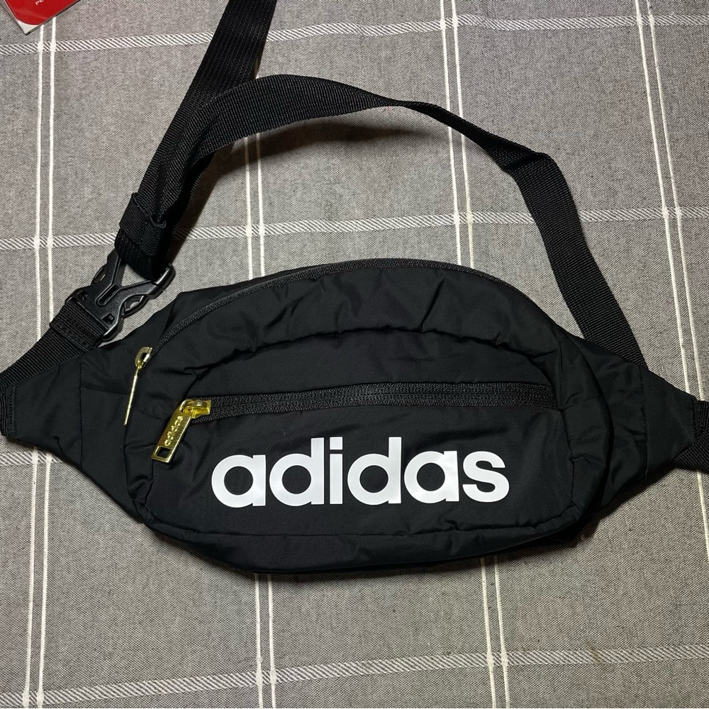 Adidas Black Belt Bag with Adjustable Strap and Gold Zipper